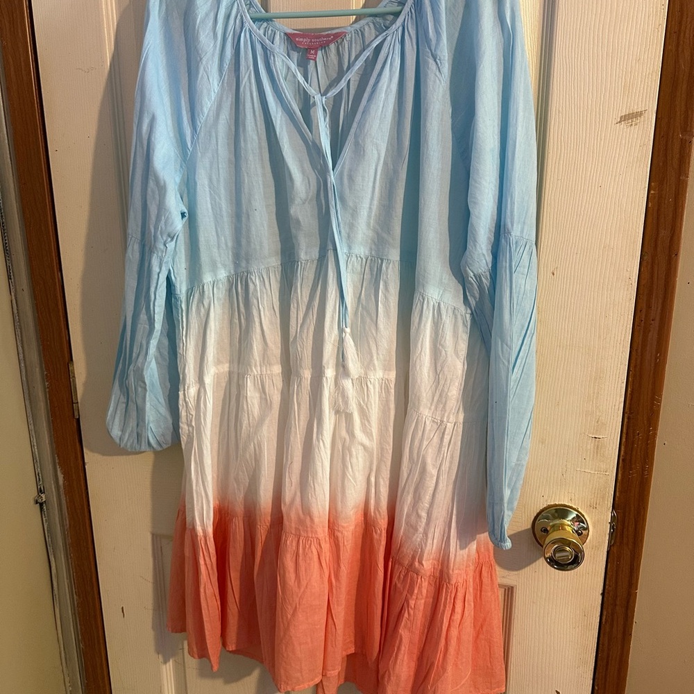 Simply Southern Long Sleeve Dress in Blue and Coral